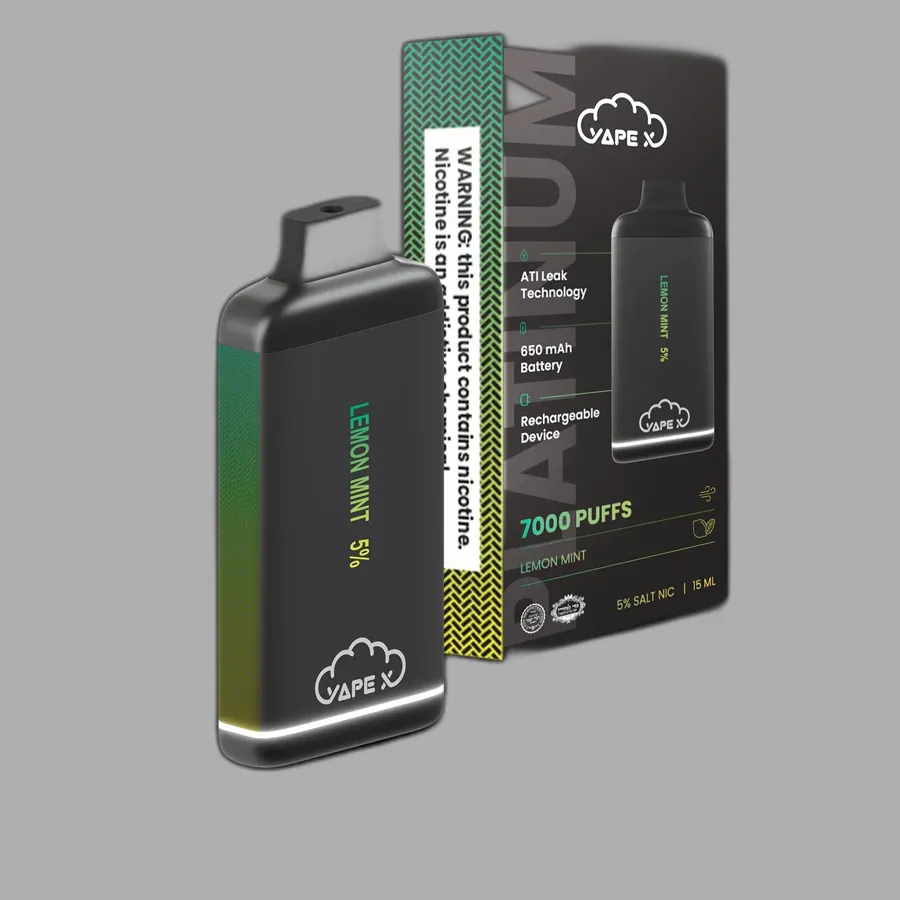 vapeX Lemon Mint Vape 5% Nicotine disposable vape front product view