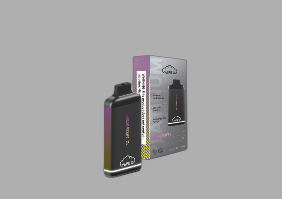 vapeX Lemon Berry Vape 0% Nicotine disposable vape front product view