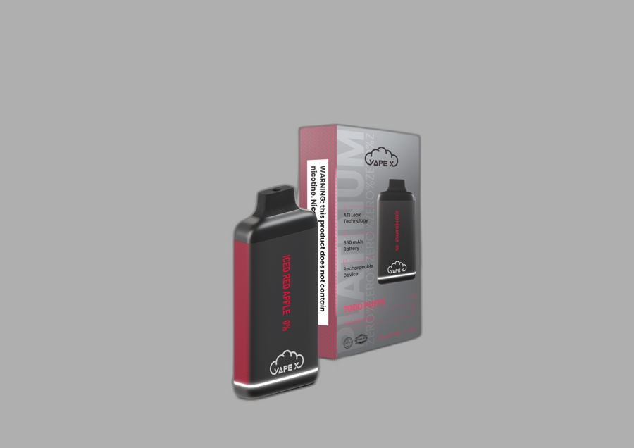vapeX Iced Red Apple Vape 0% Nicotine disposable vape front product view