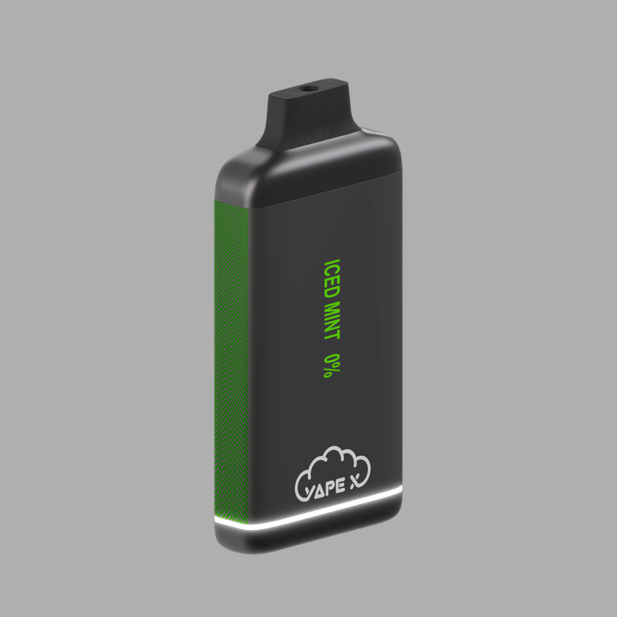vapeX Iced Mint Vape 0% Nicotine disposable vape angled product view
