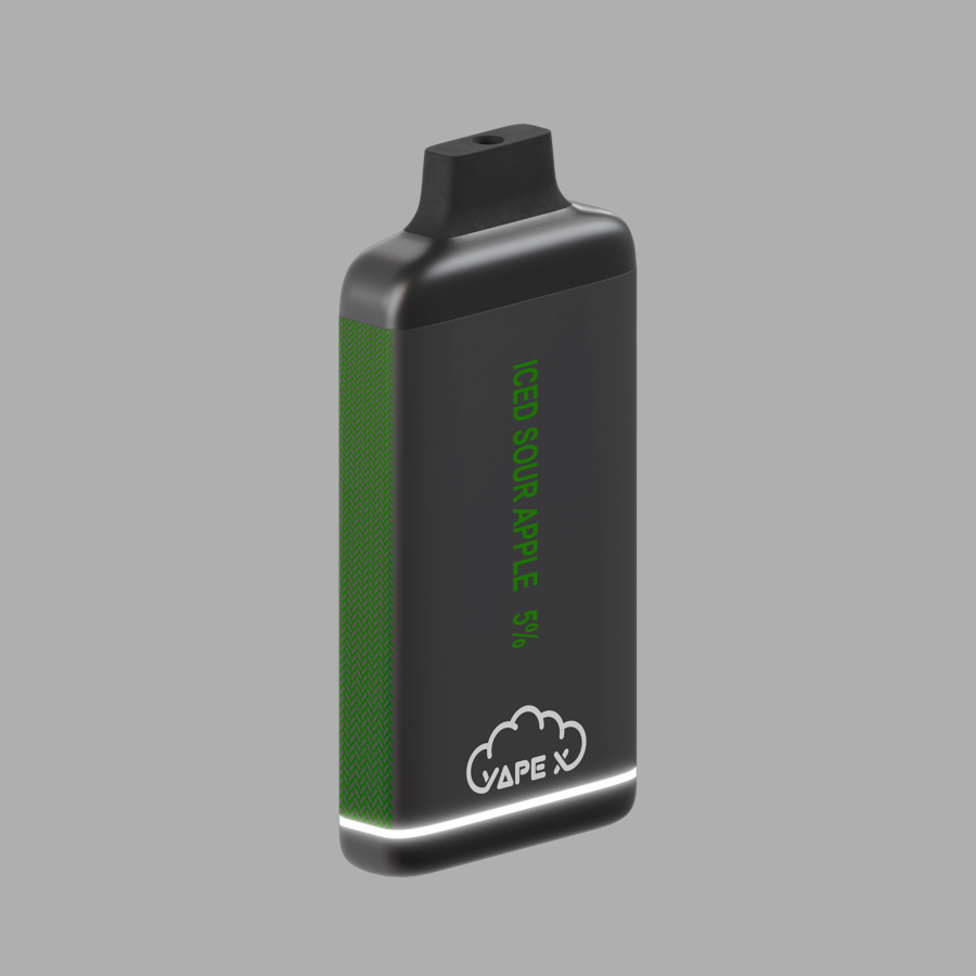 vapeX Iced Sour Apple 5% Nicotine disposable vape angled product view
