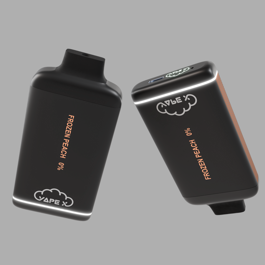 vapeX Frozen Peach Vape 0% Nicotine disposable vape top and bottom detail view