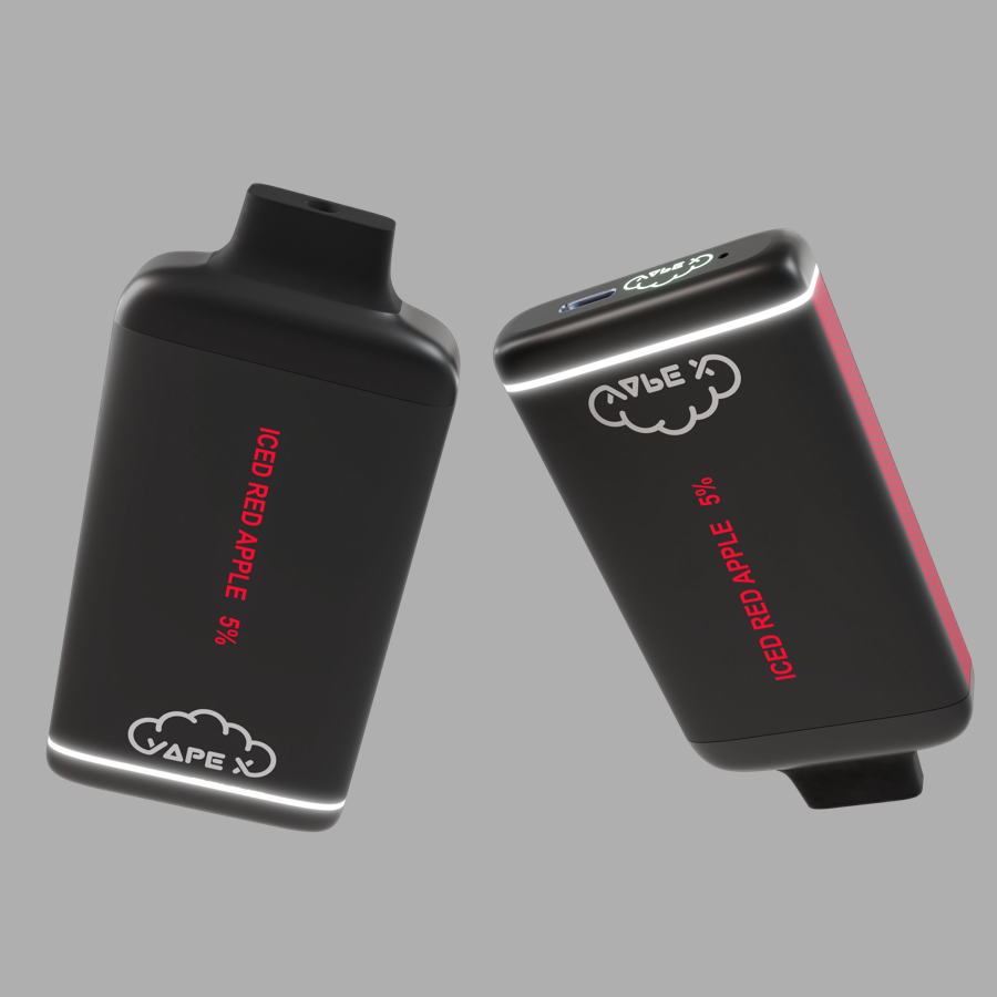 vapeX Iced Red Apple Vape 5% Nicotine disposable vape top and bottom detail view