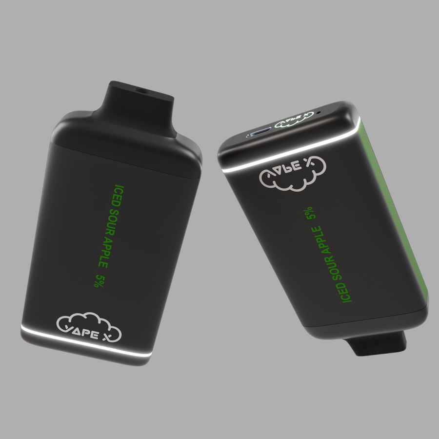 vapeX Iced Sour Apple 5% Nicotine disposable vape top and bottom detail view