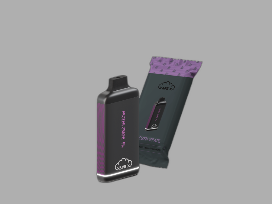 vapeX Frozen Grape Vape 0% Nicotine disposable vape packaging detail view