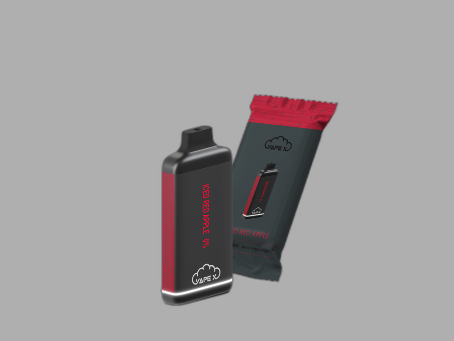 vapeX Iced Red Apple Vape 0% Nicotine disposable vape packaging detail view