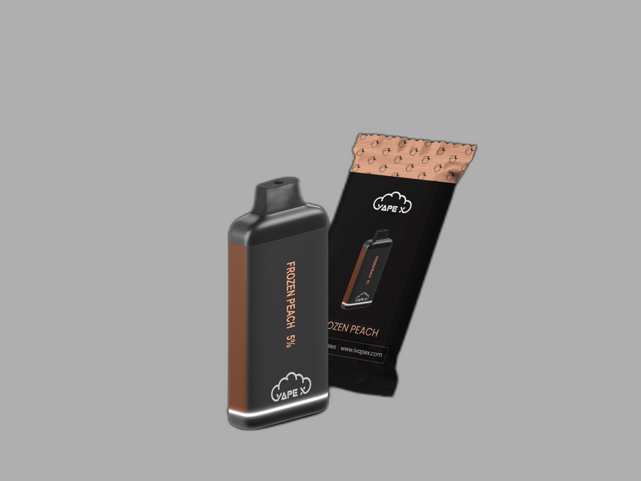 vapeX Frozen Peach Vape 5% Nicotine disposable vape packaging detail view