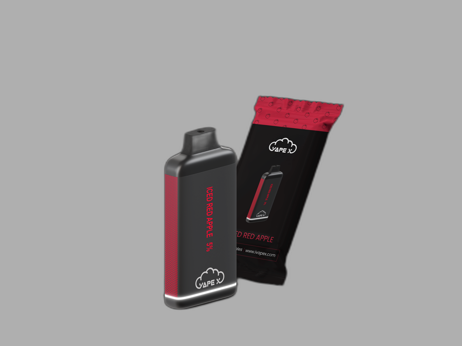 vapeX Iced Red Apple 5% Nicotine (10 Pack) disposable vape packaging detail view