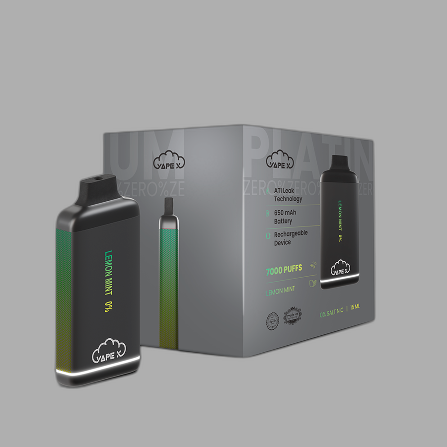 vapeX Lemon Mint 0% Nicotine (10 Pack) disposable vape front product view