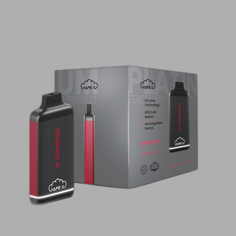 vapeX Iced Red Apple 0% Nicotine (10 Pack) disposable vape front product view