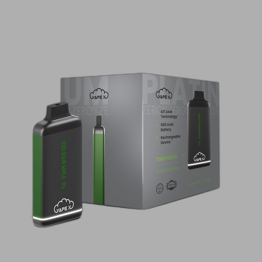 vapeX Iced Sour Apple 0% Nicotine (10 Pack) disposable vape front product view