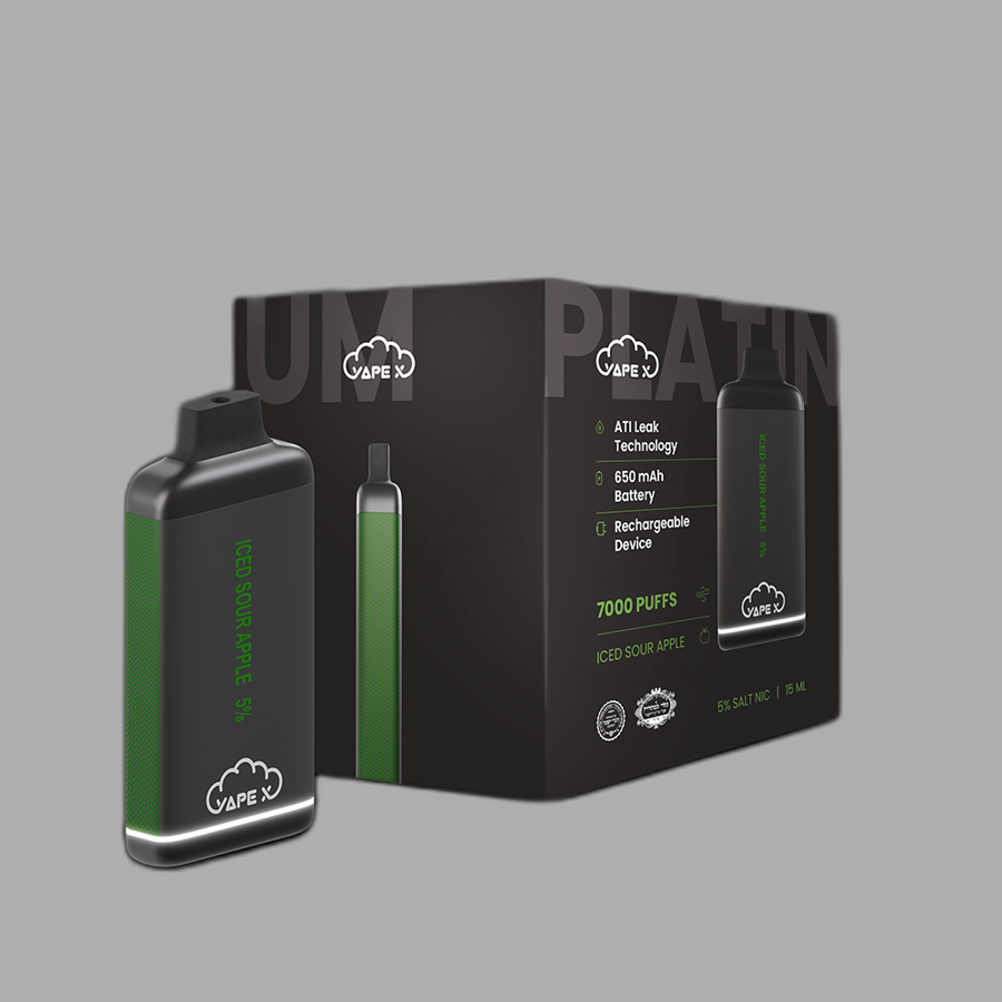 vapeX Iced Sour Apple 5% Nicotine (10 Pack) disposable vape front product view
